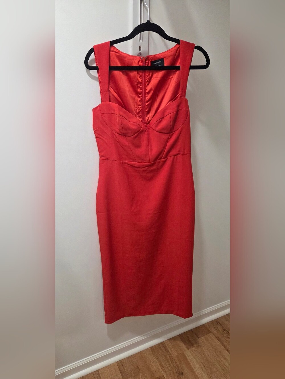 Red Midi Dress with Sweetheart Neckline - Picture 2 of 7